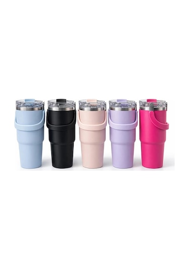 Renkli 900 Ml Taşıma Kulplu Paslanmaz Çelik Termos Mug Bardak
