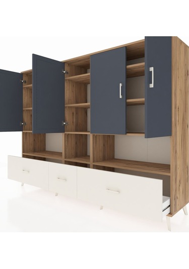 Hyperion Dolap 12 Raflı 3 Çekmeceli 5 Kapaklı 220x44x163 Çam-antr Çam-antrasit/aytaşı