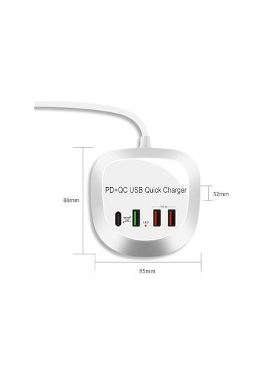 Wlx-t3p 4'ü 1 Arada Pd Qc Çok Fonksiyonlu Akıllı Hızlı Şarj Usb Şarj Cihazı Ab Fiş
