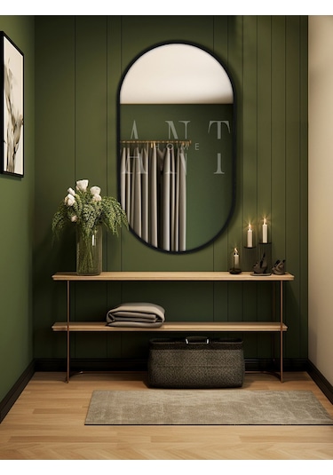 Dekoratif Ayna Duvar Aynası Konsol Aynası Mdf Elips Ayna 90x50 Cm 90 X 50 Siyah