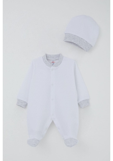 Breeze Erkek Bebek Patikli Tulum Nokta Desenli 0-6 Ay, Beyaz Beyaz