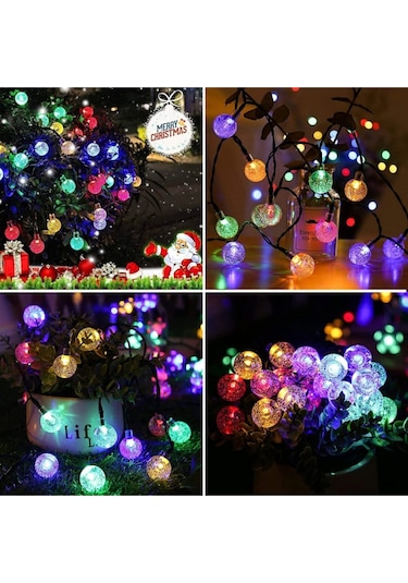 Güneş Enerjili 7 M 50 Led Rgb Çok Renkli Kristal Top Solar Bahçe Aydınlatması Led Lamba