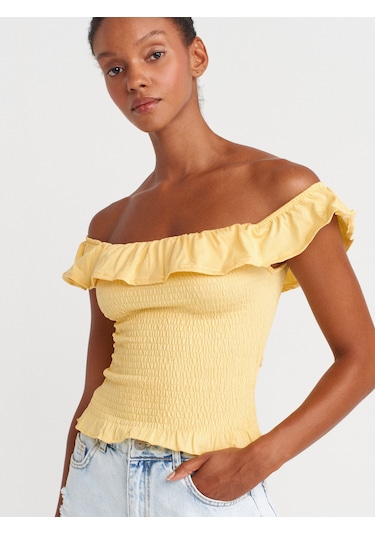 Dilvin 31902 Omuzları Açık Fırfırlı Top-sarı Sari