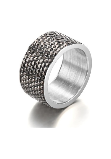 Yüzük Moda Paslanmaz Çelik Yüzük Elmaslı Kadın Eklemli Yüzük Tam Elmaslı Yüzük Takı Adm Gri