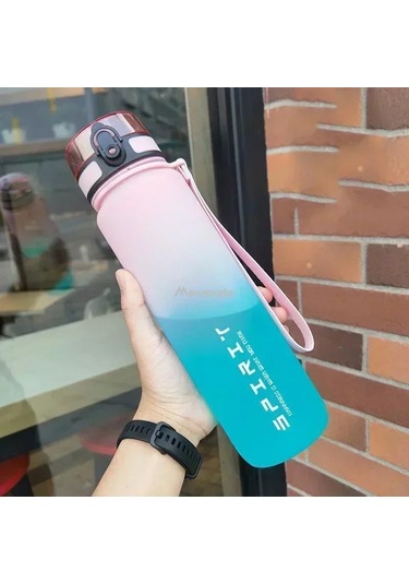 1 Litre Büyük Kapasiteli Spor Su Şişesi Sızdırmaz Renkli Plastik Bardak İçme Pink 500-600ml Pink