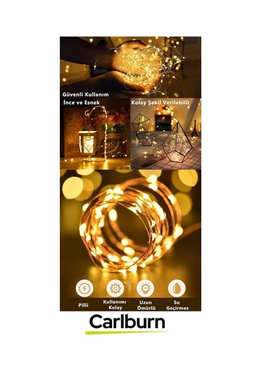 Led 5 Metre Sarı Pilli 3 Fonksiyonlu Dekoratif Aydınlatma Yeni Yıl Yılbaşı Çam Ağacı Ev Süsleme