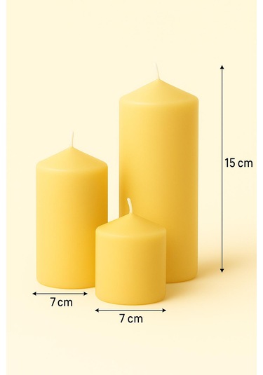 Silindir Mum 3lü Set Krem Krem