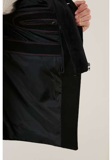 Buratti Çıkarılabilir Kapüşonlu Kırçıllı Slim Fit Kaşe Erkek Kaban 5841013 Siyah