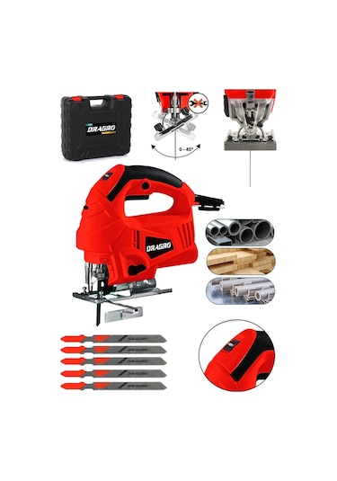 Dragro DRG-4000DKPJ 5 Uçlu 4000 W Lazerli Profesyonel Devir Ayarlı Dekupaj Testere Kırmızı Çantalı