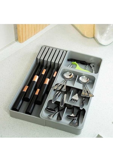 Pazly Mutfak İçin Gümüş Eşya Düzenleyici Sofra Takımı Mutfak Gereç Tepsisi 39,7x28x4,7cm Diğer
