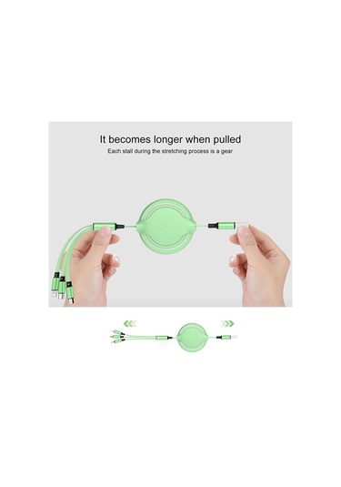 3.5a Sıvı Silikon 3'ü 1 Arada Usb - Usb-c / Type-c 8pin Mikro Usb Geri Çekilebilir Veri Syn Şarj Kablosu Yeşil