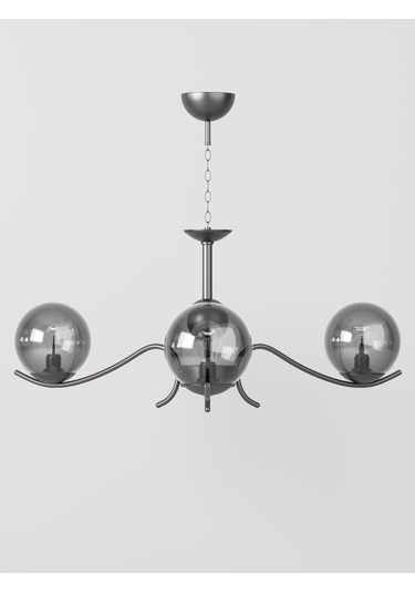 Merla 3'lü Siyah Kasa Füme Camlı Avize