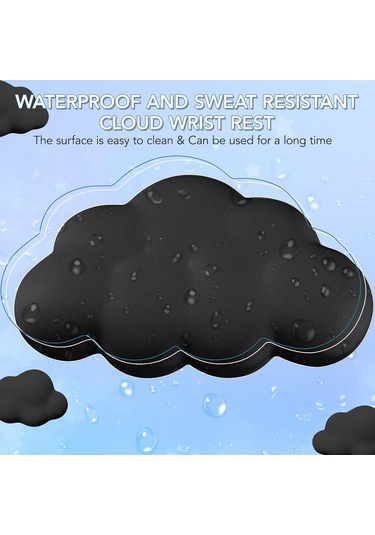 Hombey Ergonomik Klavye Bilek Destekçisi - Yavaş Geri Sayan Hafıza Pamuk - Siyah Bulut Desenli Bilek Yastığı + Klavye Matı