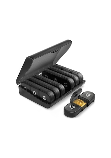 Ally Taşınabilir 7 Günlük Haftalik Hap Ilaç Vitamin Saklama Kutusu Kabı - Sıyah Siyah