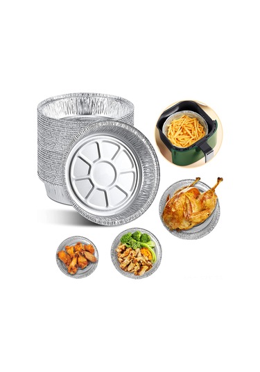 Fosenze Fırın Ve Air Fryer İçin Alüminyum Folyo Tepsiler - Yağ Giderici, Yıkama Gerektirmeyen, Isı Dayanıklı 8 İnç Derin Tepsi 20 Adet