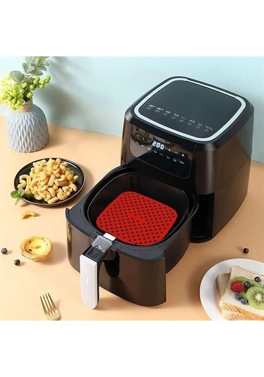 Buffer Renkli Isıya Dayanıklı Yıkanılabilir Silikon Fırın Ve Airfryer Kare Pişirme Matı 21,5 Cm Çok Renkli