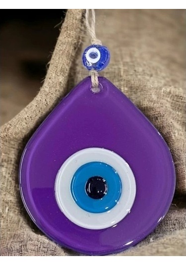 Orta Boy Mor Damla Desen Nazar Boncuklu Duvar Dekoru Cam Duvar Süsü