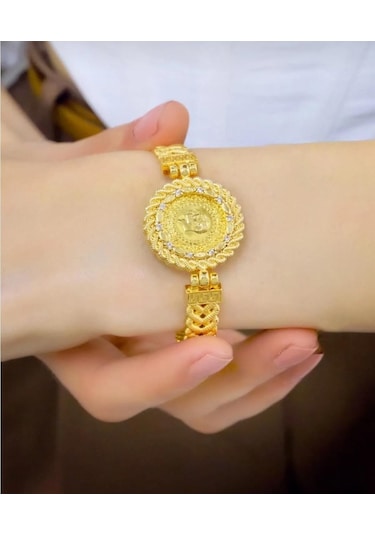 Çeyrekli Halat Örgülü Kelepçe Sarı Altın