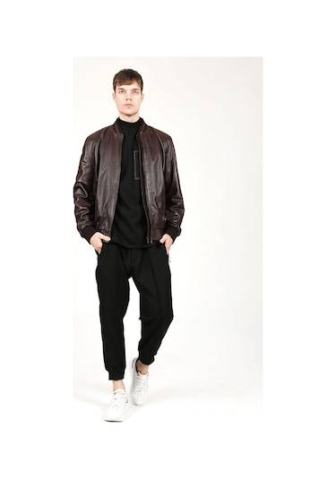 Dericlub Kolej Jumbo Gerçek Deri Erkek Mont-Kahverengi