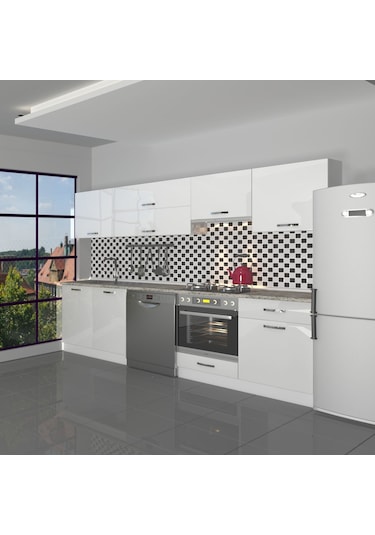 Decoraktiv Elite 280y Ank Mdf Hazır Mutfak Dolabı - Tezgah Dahil - Parlak Beyaz