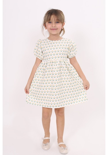 Toontoy Kız Çocuk Lale Desenli Elbise Sarı