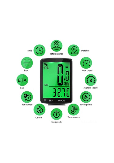 Artfulabode Ve Su Siyah Sıcaklık Ölçer, Lcd Kronometre Kablosuz Hız Geeroyoo Geçirmez, Fonksiyonlu Ekran, Büyük Bisiklet Bilgisayarı - Ej Siyah
