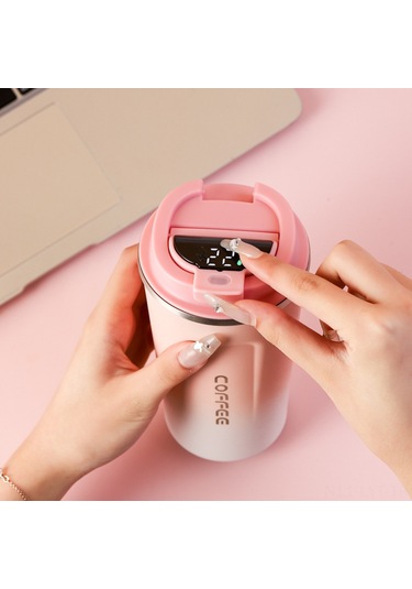 Youtek 510ml Akıllı Sıcaklık Gösterici Paslanmaz Çelik Vakum Termos Bardak, Isı/sıcaklık Koruma, Sızıntısız, Araba Ve Seyahat İçin, Gradient Pembe Pembe