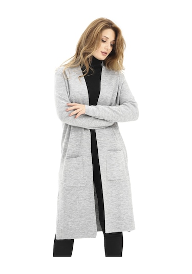 Modaplaza Kadın Cepli Düz Uzun Hırka 4341- Gri K19KEROL4341HRKGRİ Gri