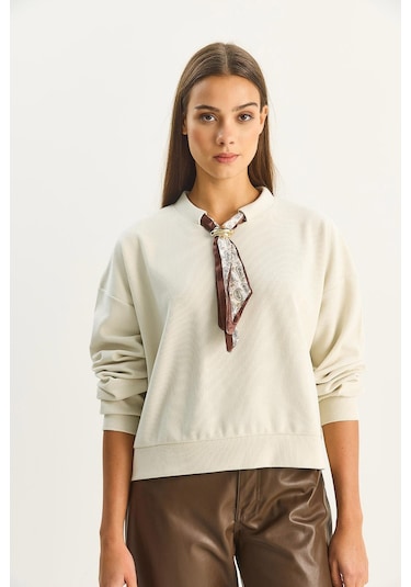 Shade Kadın Fular Detaylı Pamuklu Ottoman Sweatshirt 6931 60283689 - Bej