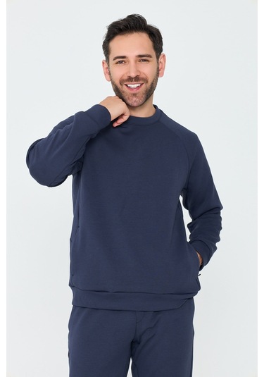 White Stone Lacivert Pamuklu Erkek Basic Sweatshirt