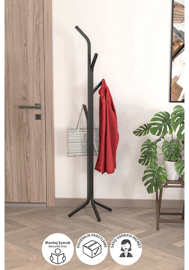 Bofigo Metal Elbise Askılığı Portmanto Askılık Siyah