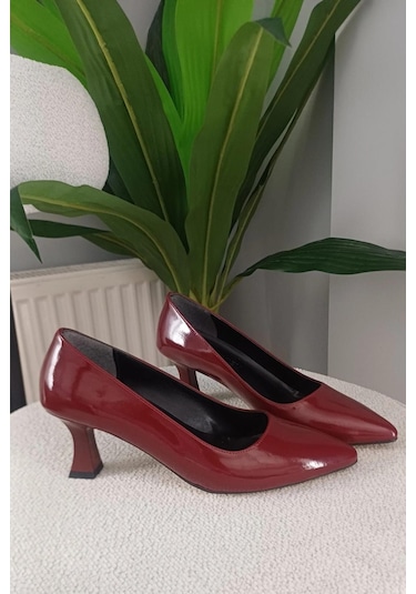 Preshley Kadın Sity Bordo Rugan 6 Cm İnce Topuklu Stiletto Bordo