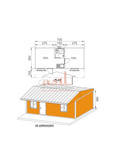 21 M² 1+1 Çatı+Verandalı Dış Cephe Betopanlı Konut Konteyner