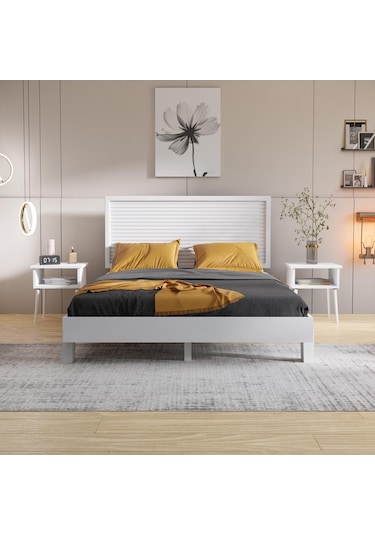 Ebruli Model Beyaz Renk Çam Ahşap Karyola-171 90 x 190