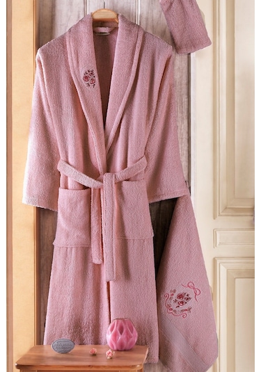 Güvenal Pamuxu 8 Parça Aile Bornoz Seti 2 Pembe