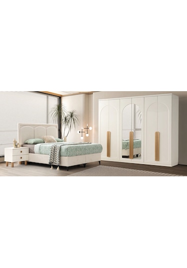 Asia Mdf Membran 6 Kapaklı Gardırop ve Yatak Odası Takımı