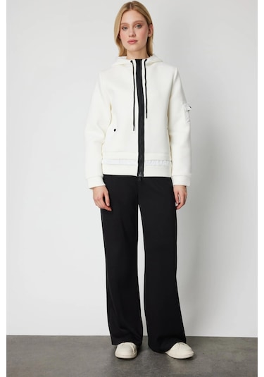 On Fashion Kadın Kapüşonlu Cepli Ekru Mont 60703 Ekru