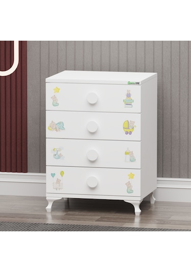 Elegant Mdf Çıtalı Beşik + Şifonyer - Ayıcık Beyaz