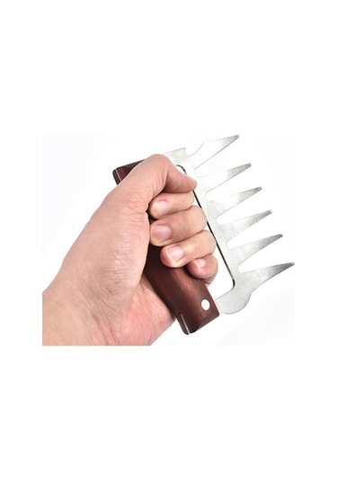 Cbtx Ayı Pençesi Şekilli Paslanmaz Çelik Barbekü Çatalı Tavuk Rendelenmiş Ahşap Saplı Kaymaz Yaratıcı Mutfak Çatal Pençe Et Pençe Ayırıcı Gümüş