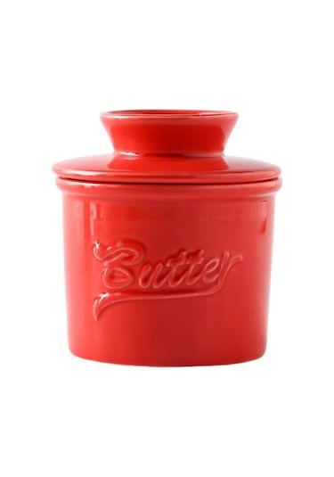 Seramik Kapaklı Tereyağı Güveç Fransız Tereyağı Tabağı Kaleci Sayacı Sürülebilir Yumuşak Tereyağı Kabı Saklama Kavanozu Su Hattı İle Kırmızı
