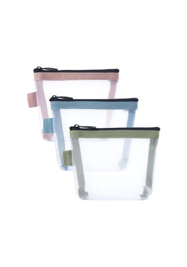 Suofeng 3 Adet Mini Şeffaf Nylon Ağızlık Çantası - Seyahat Taşınabilir Eşya Saklama Çantası Mavi, Pembe, Yeşil