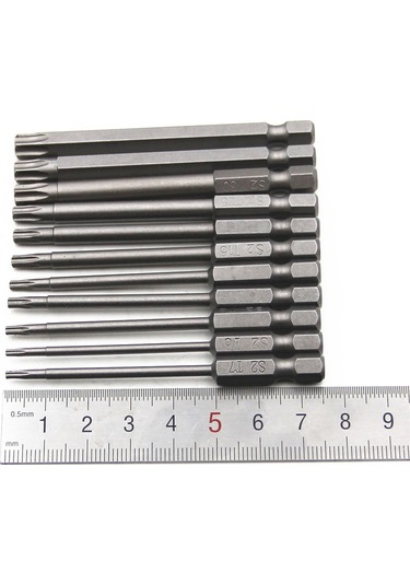 Aubyhe S2 Çelikten Yapılmış 11'li Uzun Torx Uç Takımı 75mm - T6-t40 Aralığı, Yüksek Sertlik, Kayma Engeli, Hexagonal Sap