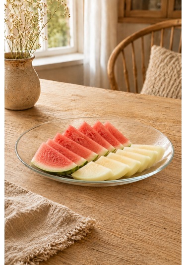Cam Servis Tabağı Şeffaf Salata Ve Meyve Sunum Tabağı Kahvaltılık Pasta Meze Tabağı 33x25 Cm