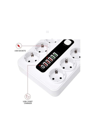 Hp-h04 3000w 10amper 6 Lı 2metre Uzatma Kablolu Çoklu Termal Akım Priz 1