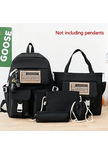 Honeybeeshop Haki 5 Adet Preppy Stil Okul Sırt Çantası Seti Tote Mesajcı Kalemlik Hediyeli