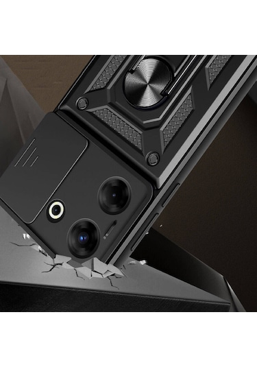 Tecno Camon 20 Kılıf Manyetik Standlı Kamera Korumalı Yüzüklü Zırh Tank Kılıf Koruyucu Kapak