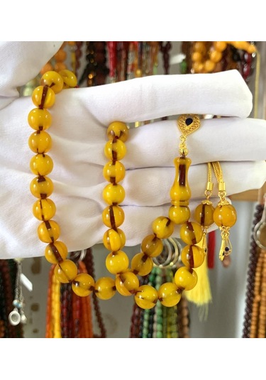 Sarı Küre Model Osmanlı Benzetme Sıkma Kehribar Tesbih