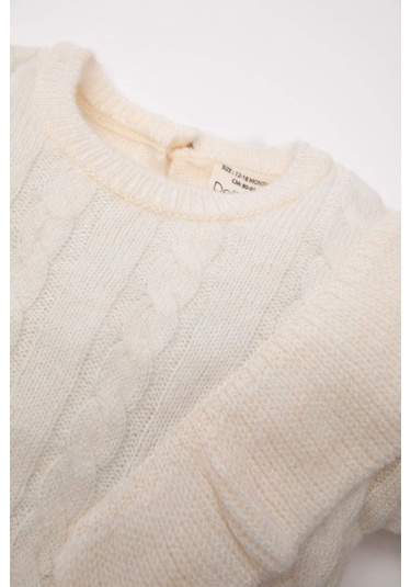 DeFacto Kız Bebek Bisiklet Yaka Triko Kazak A4086A524AUER118 Ekru