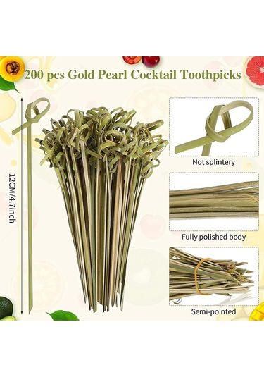 Vkemall 200 Adet Doğal Bambu Kokteyl Çubuğu - 12 Cm Meyve Şişleme Ve Süsleme İçin Diğer