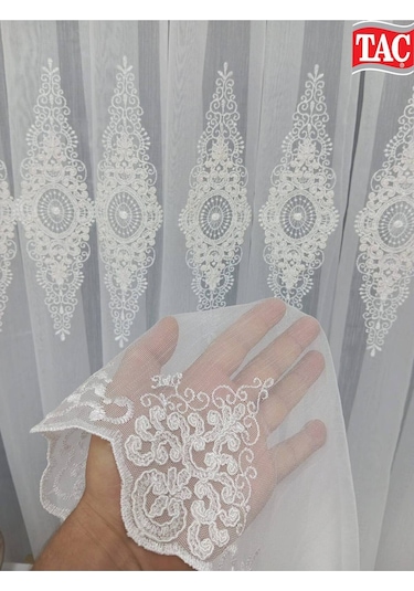 Nakışlı Kort Damask Salon Model Tarz Tasarım Optima Exculusive 3 Kat Pileli Tül Perde